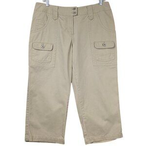 Cato Cropped Pants Womens 10 Khaki Beige Shorts Capris Patch Pockets Wide‎ Leg